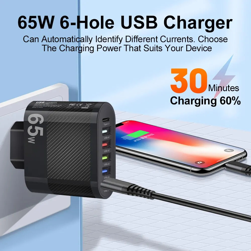 3.1A 5Ports USB Charger PD Charging Adapter for Xiaomi Iphone 13 Samsung Mobile Phone Plug Charging QC 3.0 Wall Charger