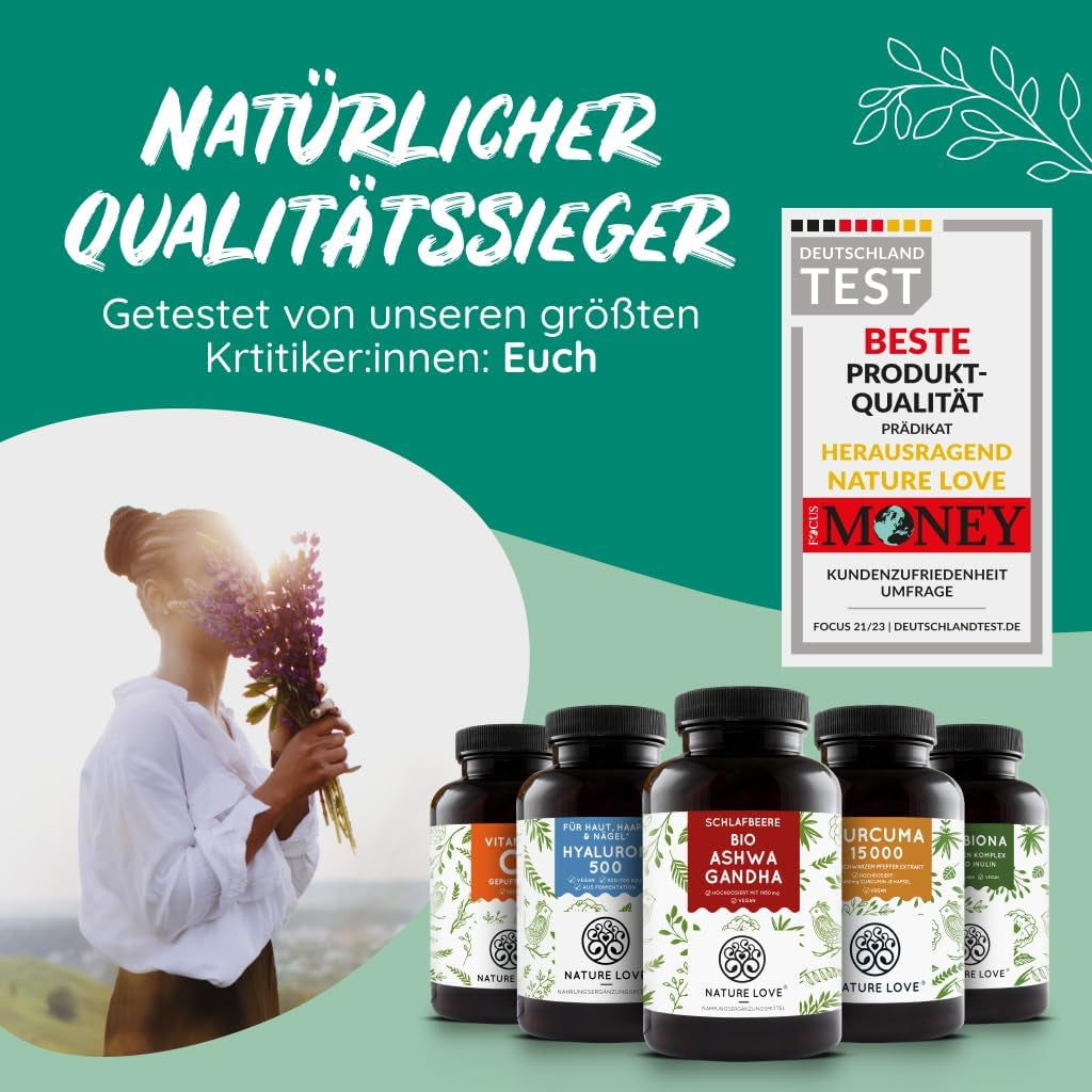 NATURE LOVE® Bio Gerstengras - 1500Mg Je Tagesdosis - Aus Deutschem Anbau - 180 Kapseln - Hochdosiert, Laborgeprüft, Zertifiziert Bio, in Deutschland Produziert