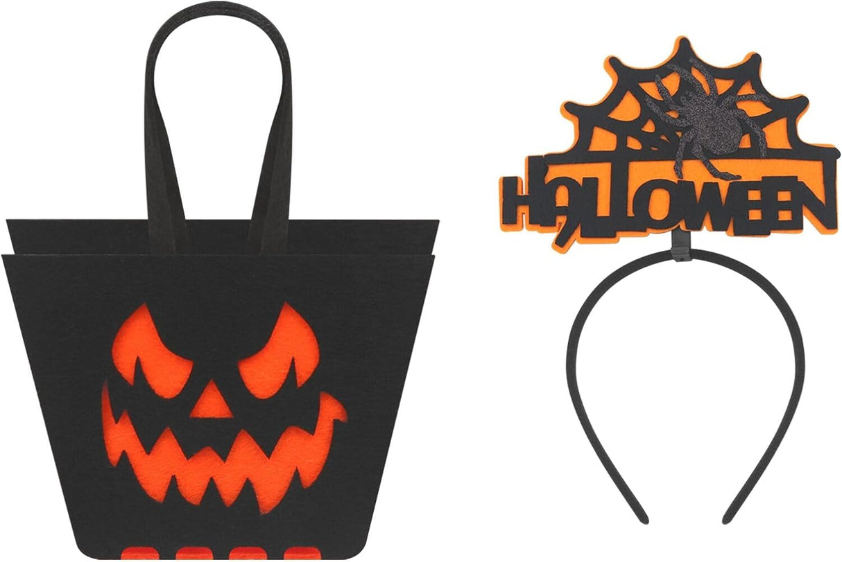 Halloween Eimer Für Süßigkeiten, 1Pcs Halloween Tasche Für Süßigkeiten Und 1Pcs Halloween-Stirnbänder, Trick or Treat Taschen Halloween Subigkeiten Tasche Für Halloween Party Decora