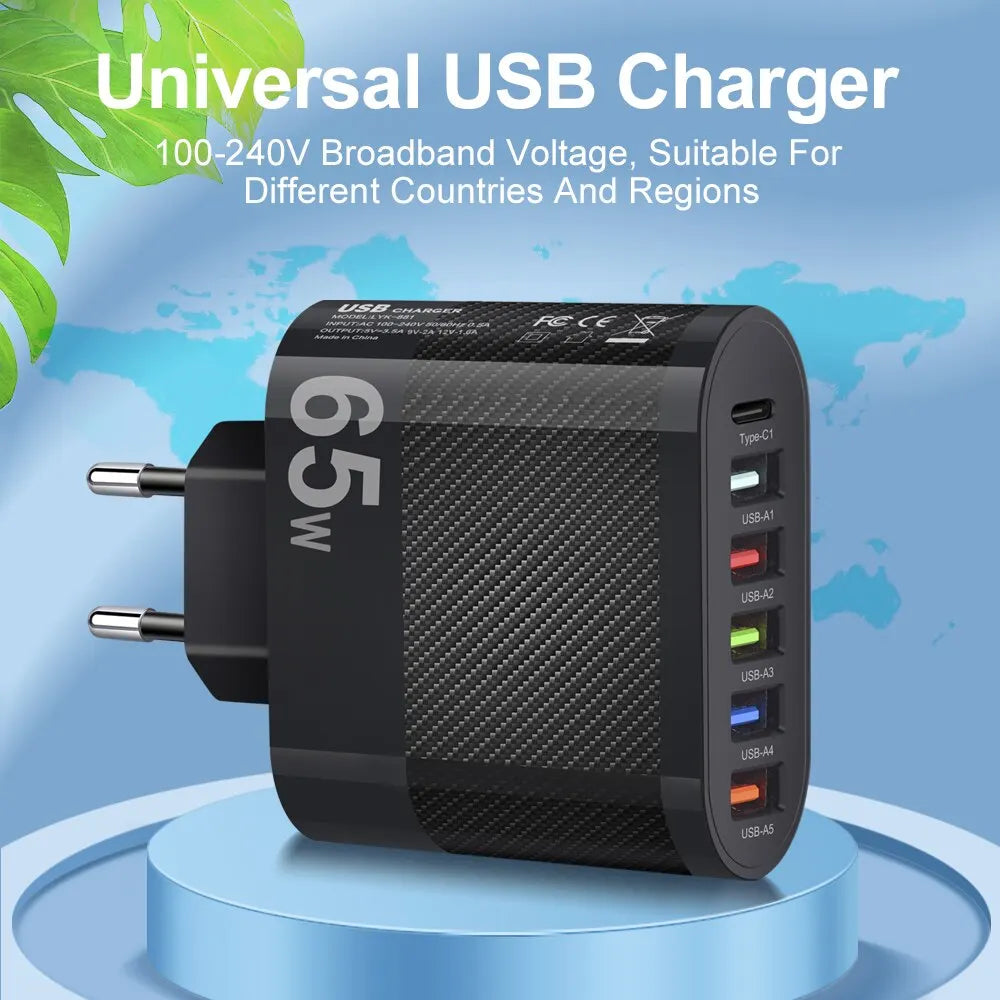 3.1A 5Ports USB Charger PD Charging Adapter for Xiaomi Iphone 13 Samsung Mobile Phone Plug Charging QC 3.0 Wall Charger