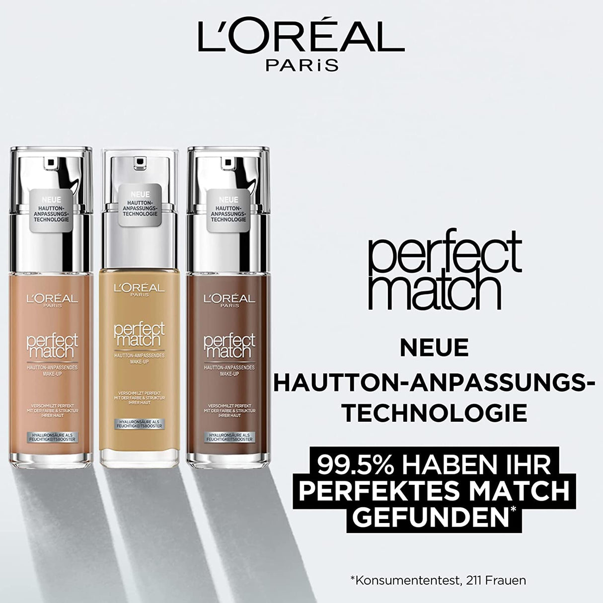 L'Oréal Paris Make Up, Flüssige Foundation Mit Hyaluron Und Aloe Vera, Perfect Match Make-Up, Nr. 2.R/2.C Rose Vanilla, 30 Ml