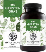 NATURE LOVE® Bio Gerstengras - 1500Mg Je Tagesdosis - Aus Deutschem Anbau - 180 Kapseln - Hochdosiert, Laborgeprüft, Zertifiziert Bio, in Deutschland Produziert