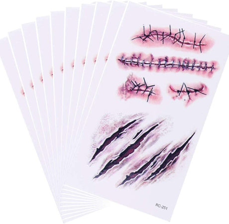 Chengzhi Temporäre Tattoos (10 Blatt) - Halloween Zombie Scars Tattoos Aufkleber Mit Gefälschten Scab Blut Spezial Fx Kostüm Makeup Stützen