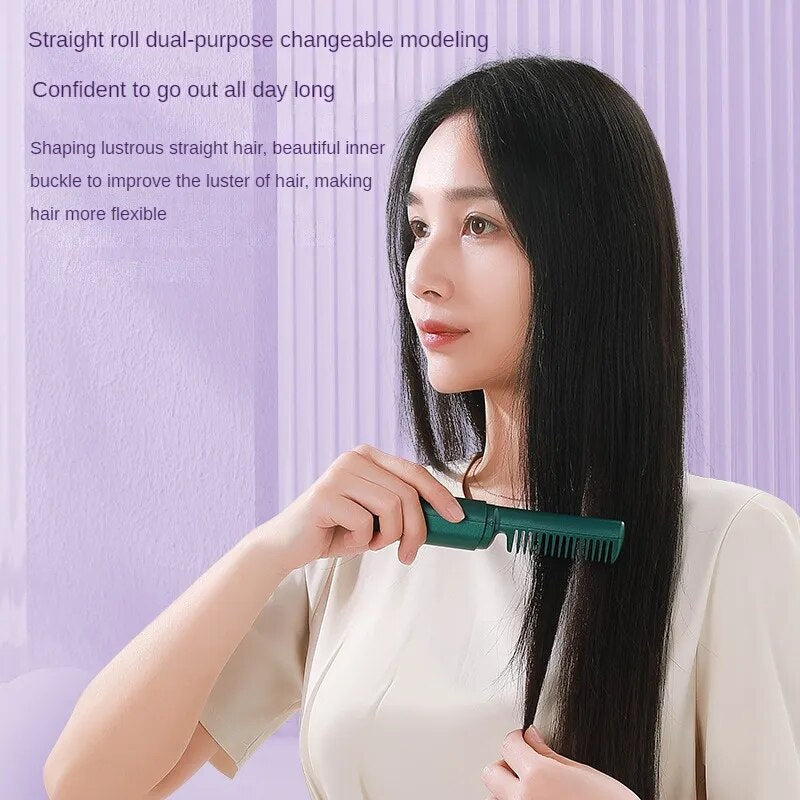 2 in 1 Professional Hair Straightener Hair Curler USB Straight Hair Comb Wet and Dry Hair Curler Straight Styler Curling Iron