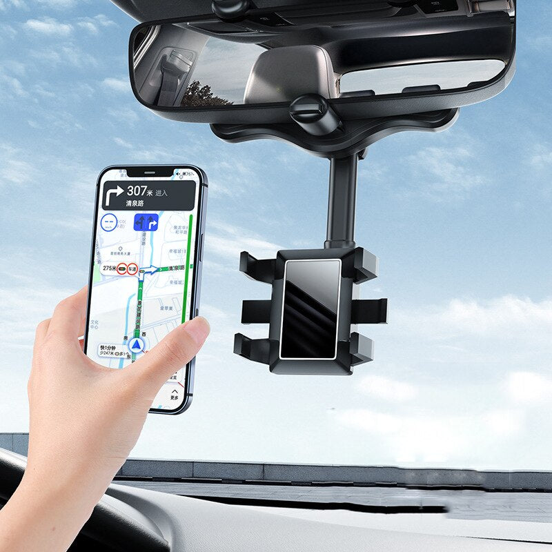 Rotatable and Retractable Car Phone Holder Rearview Mirror Driving Recorder Bracket DVR/GPS Mobile Phone Support with Cable