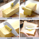 Butterspreader Messer Edelstahl | 3-In-1 Multifunktions-Buttermesser Lockenwickler Reibe | Extra Breite Profi Buttermesser Silber