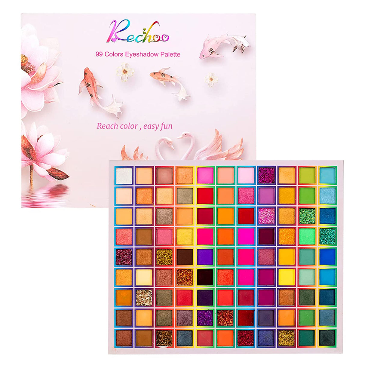 99 Farben Lidschatten Palette, Rechoo Regenbogenfarben Fusion Eyeshadow Palette Bunt, Professionelle Matte Glitter Make-Up-Palette, Buntes Pulver Langlebiger Lidschatten