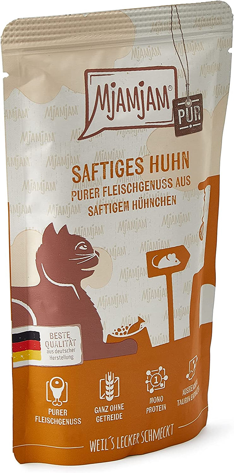 Mjamjam - Premium Nassfutter Für Katzen - Quetschie - Saftiges Hühnchen Pur, 12Er Pack (12 X 125 G), Getreidefrei Mit Extra Viel Fleisch