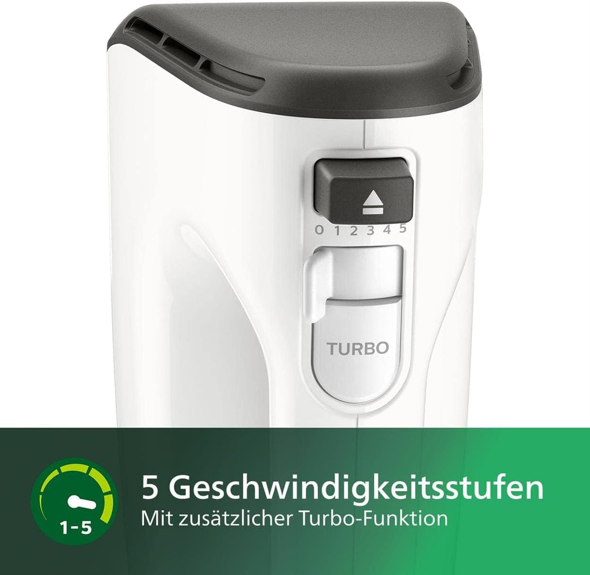 Philips Domestic Appliances HR3741/00 Handmixer, 450 W, 5 Geschwindigkeiten plus Turbo ,‎21.41 X 20.8 X 11.4 Cm, Weiß/Schwarz